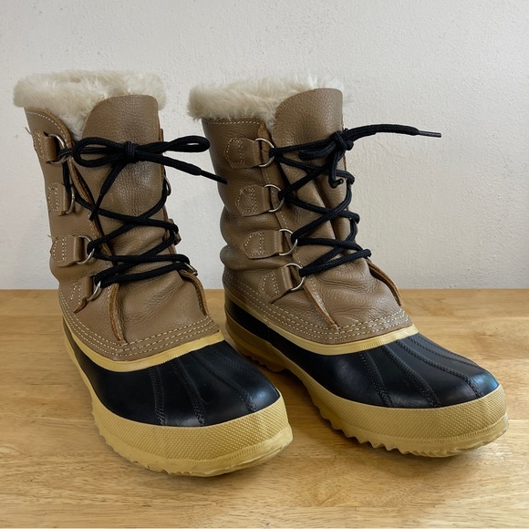 Sorel Manitou Wool Black Tan Insulated Lined Rubber Winter Snow Boots Size 8 - Picture 1 of 13
